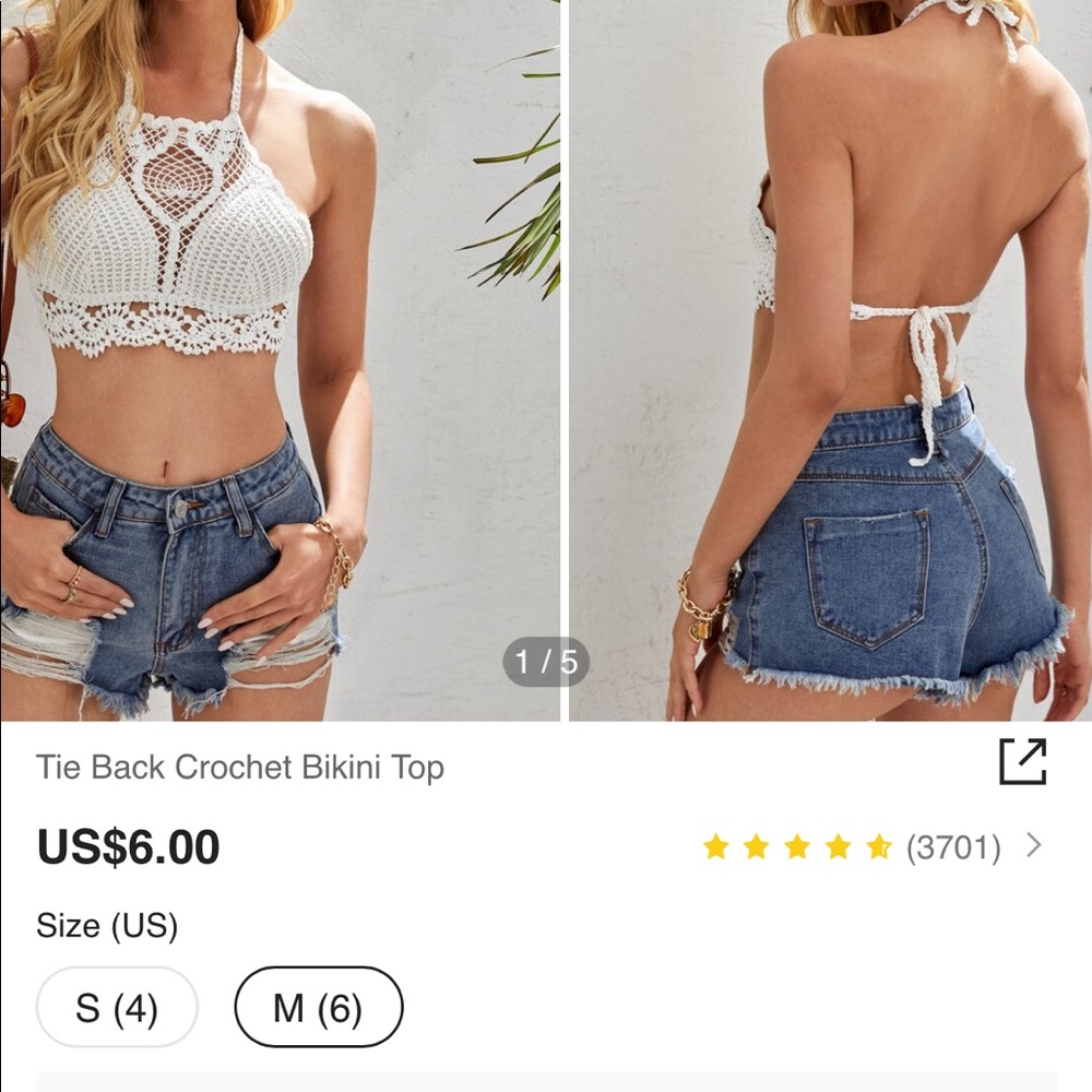 Shein crochet bikini top, NWT